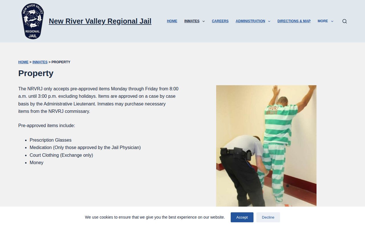 New River Valley Regional Jail property policy related to release records