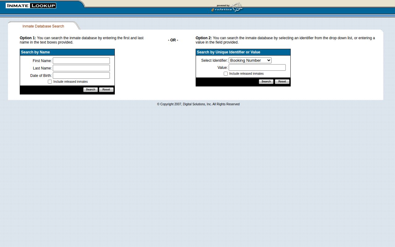 Pulaski County released inmate lookup name and ID search forms